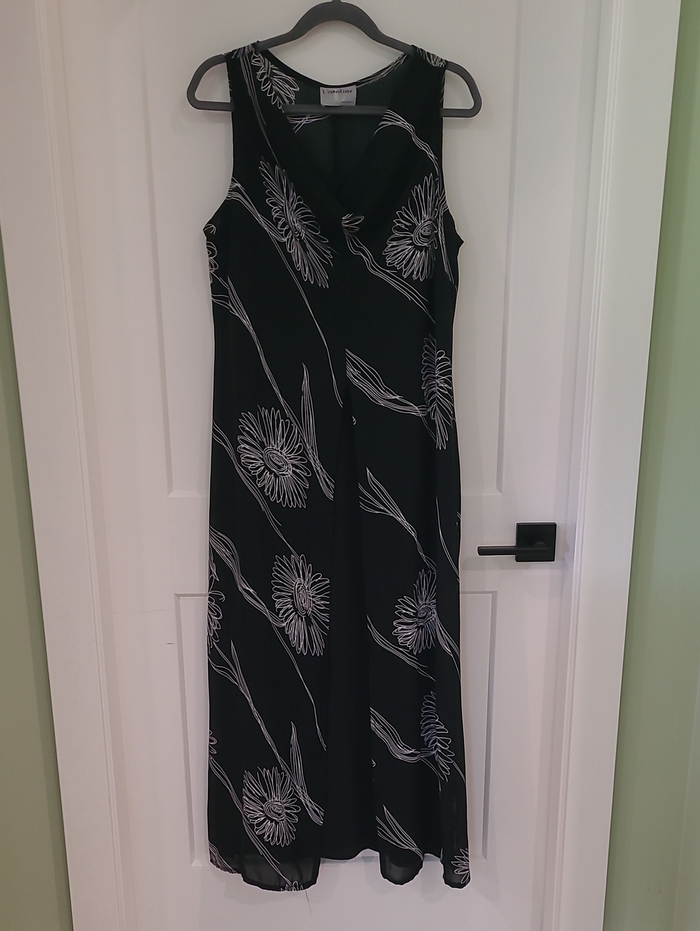Sleeveless Black Maxi Dress with White Floral Print